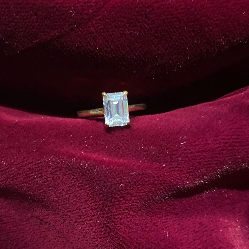 Emerald-Cut Clear Stone Gold Ring - Women Jewelry